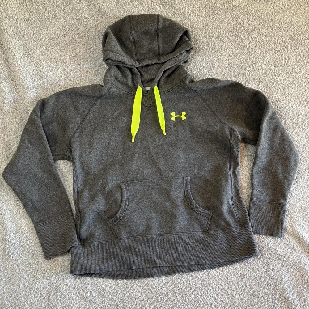 Under Armour Storm Armor Hoodie Womens Large Gray Neon Green Pullover Grunge